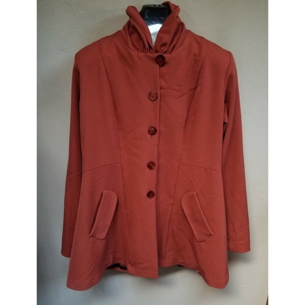 Staples Womens Large Button Down Coat Blazer Jacket Shoulder Pads Orange USA